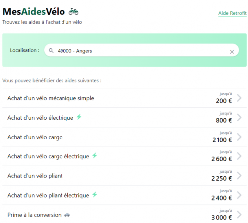 Mes aides pour l'acquisition d'un vélo à Angers